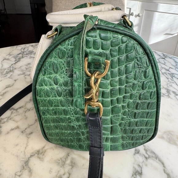 Clare V Green Croc Duffle Bag with white handles and black shoulder strap - Picture 3 of 9